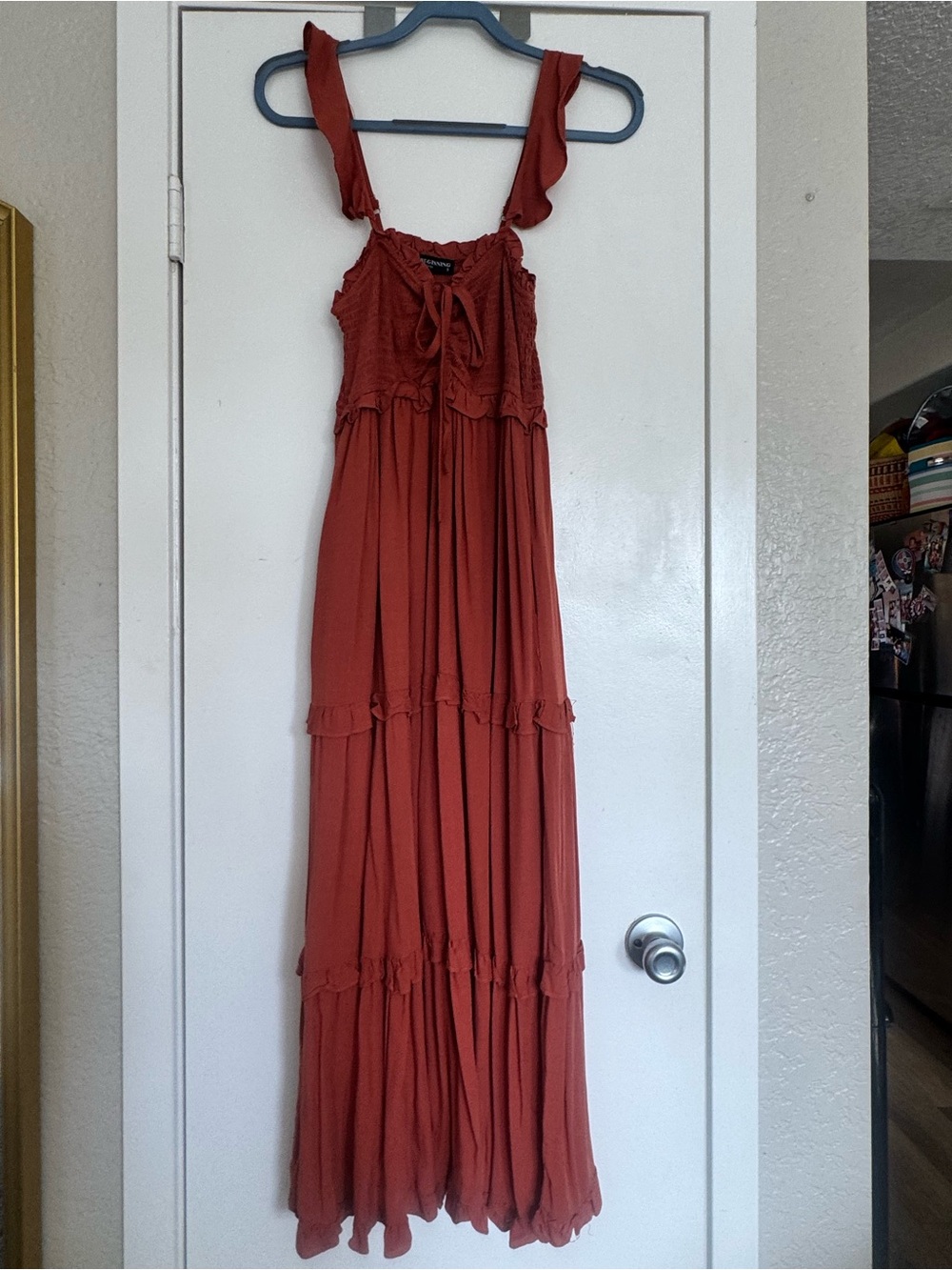 Rust Red Maxi Sundress with Ruffle Straps & Pockets